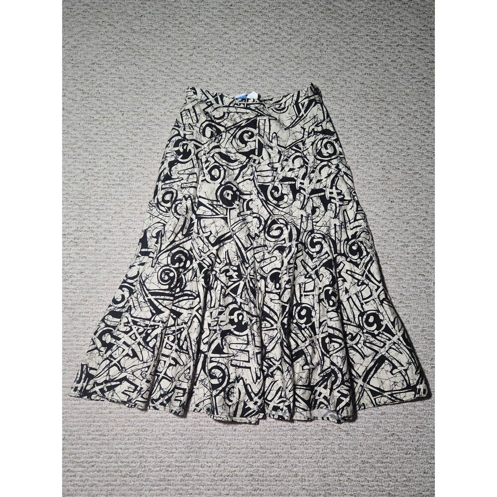 Vtg SB Sport Vintage Midi Skirt Cream Black Women's 14 Abstract Design A-line